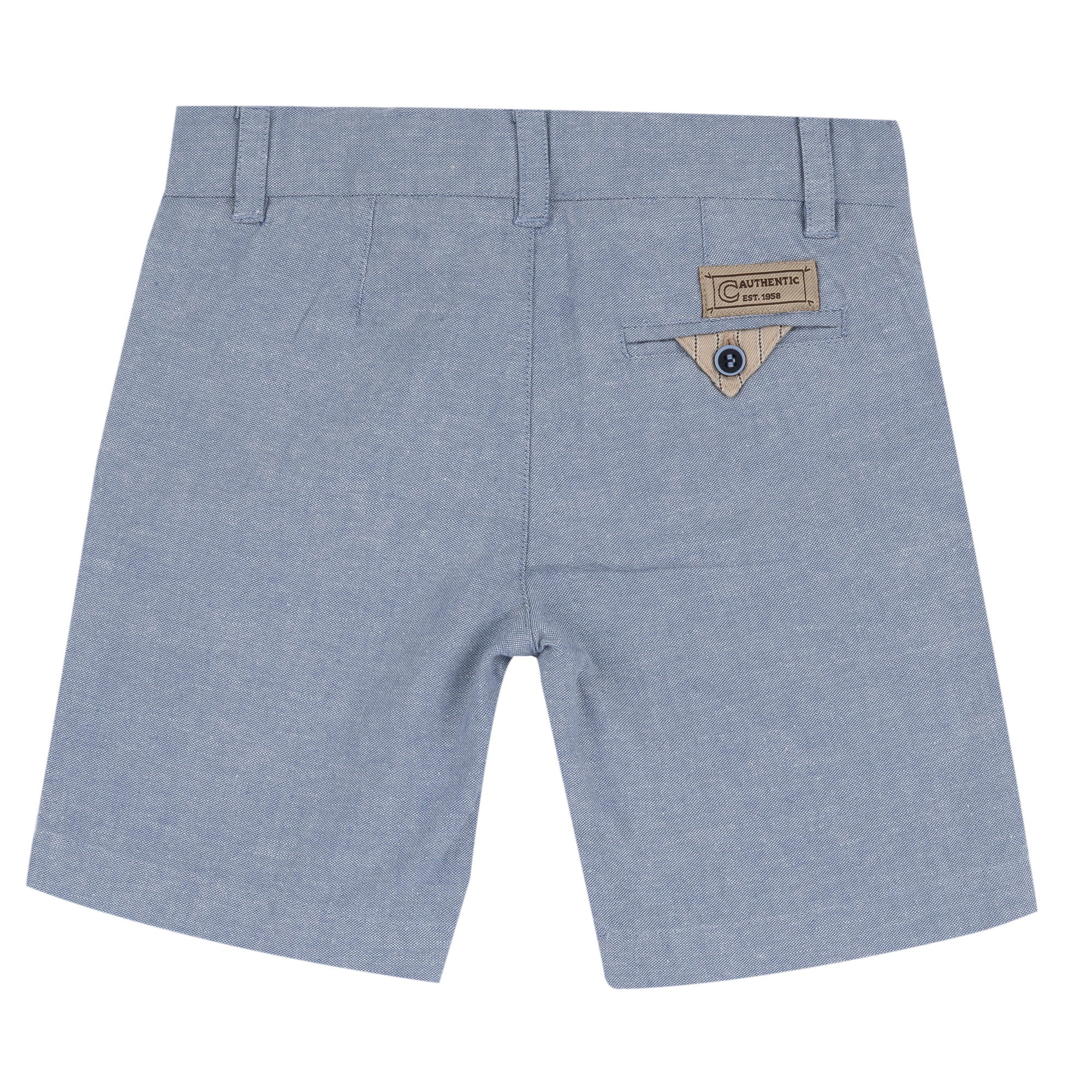 Boys Medium Light Blue Solid Cotton Shorts with Regular Fit