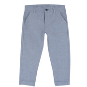 Boys Medium Light Blue Solid Cotton Long Trousers with Regular Fit
