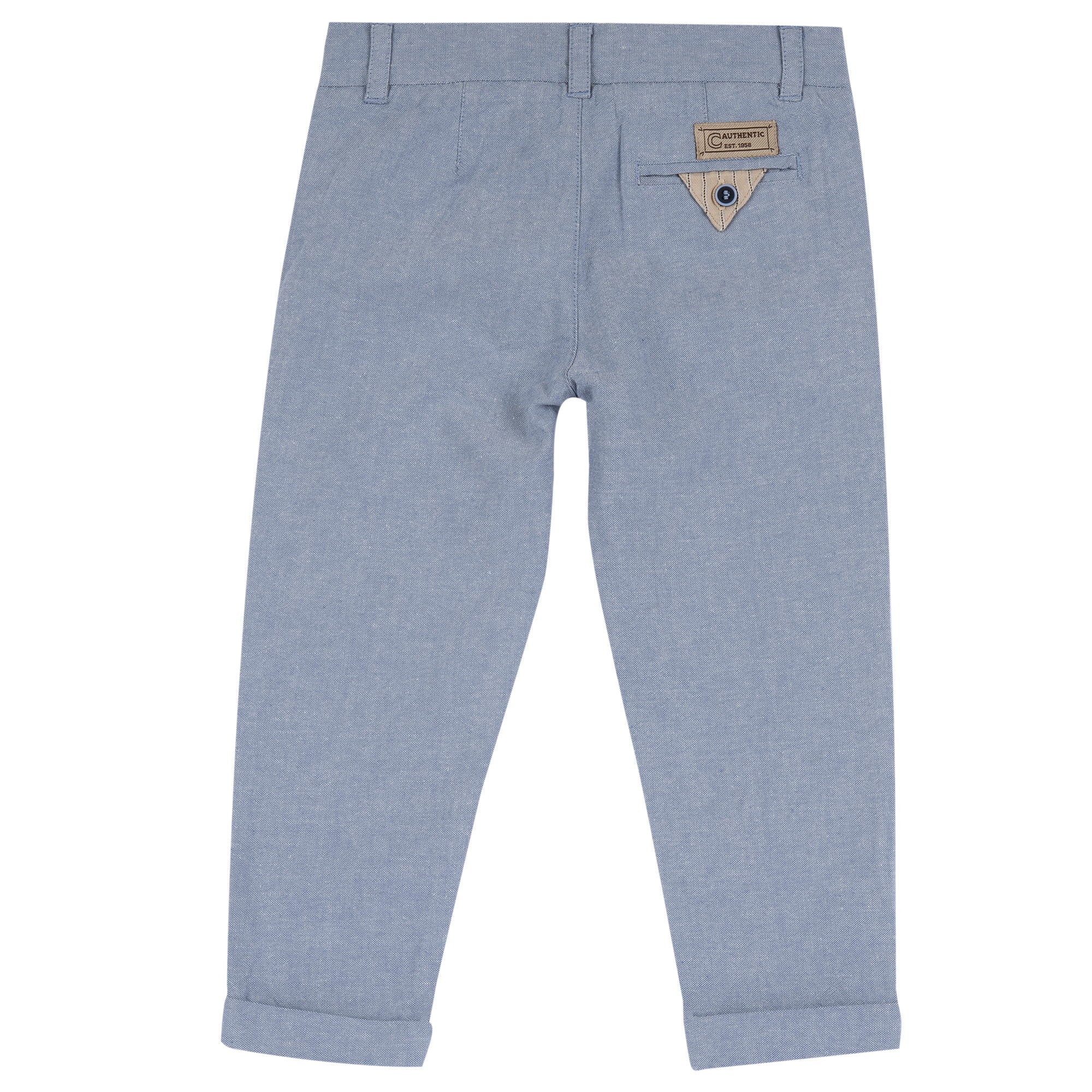 Boys Medium Light Blue Solid Cotton Long Trousers with Regular Fit