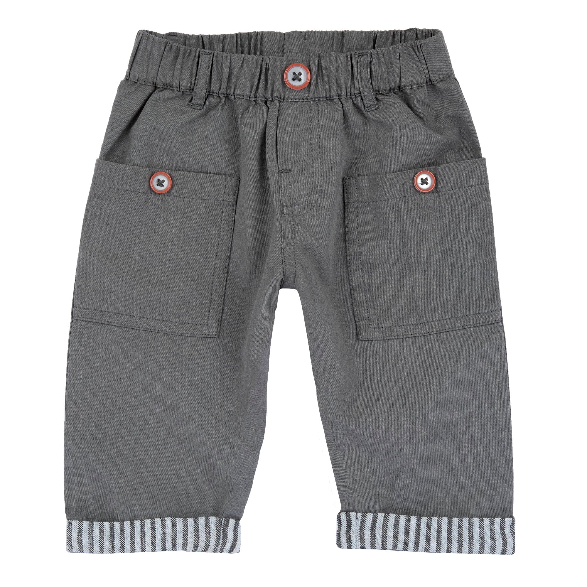 Boys Medium Grey Solid Cotton Lyocell Long Trousers with Regular Fit