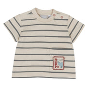 Boys Light Natural Striped Cotton T-Shirt with Regular Fit