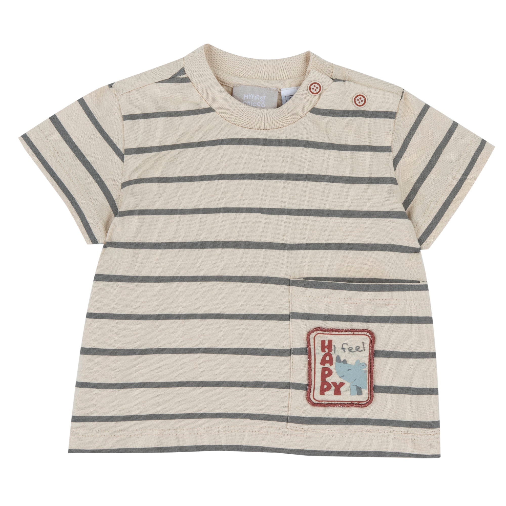 Boys Light Natural Striped Cotton T-Shirt with Regular Fit