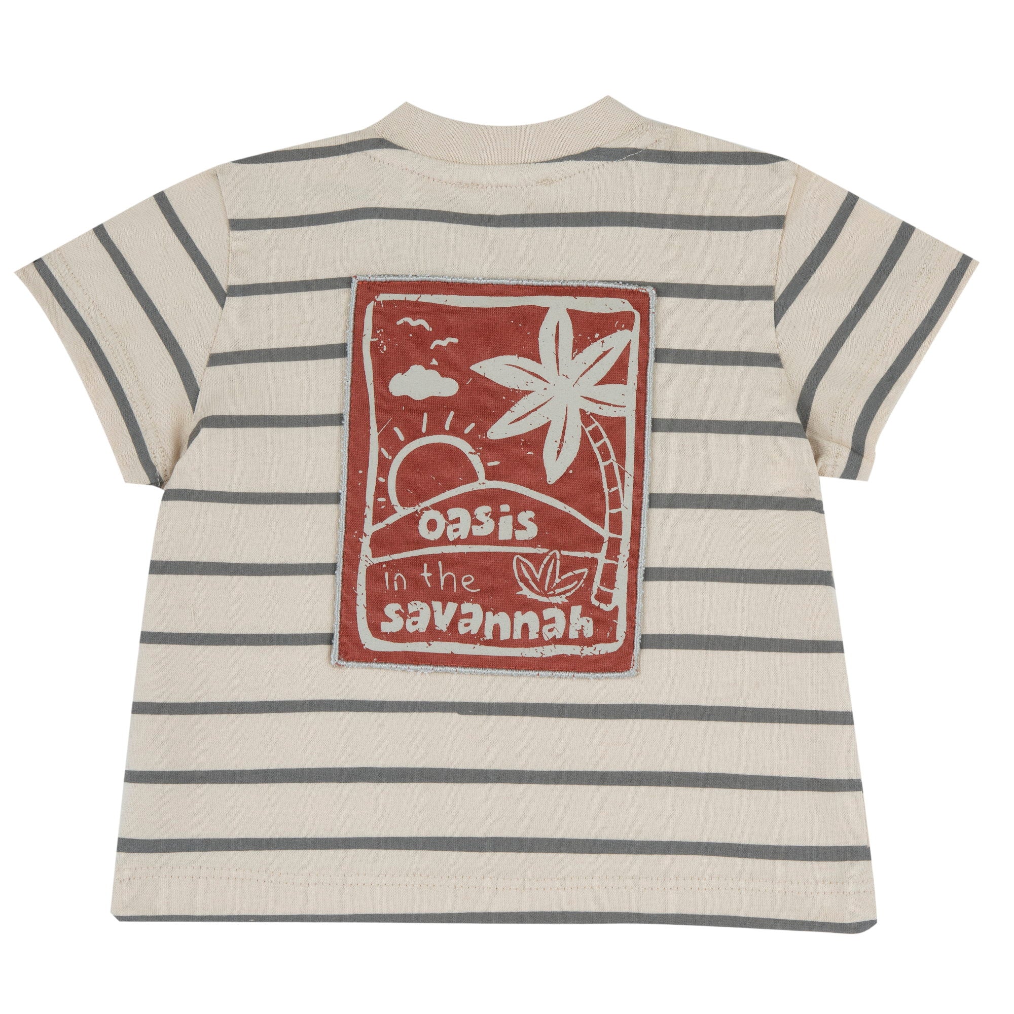 Boys Light Natural Striped Cotton T-Shirt with Regular Fit