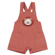 Boys Light Red Applique Cotton Lyocell Short Overalls with Regular Fit