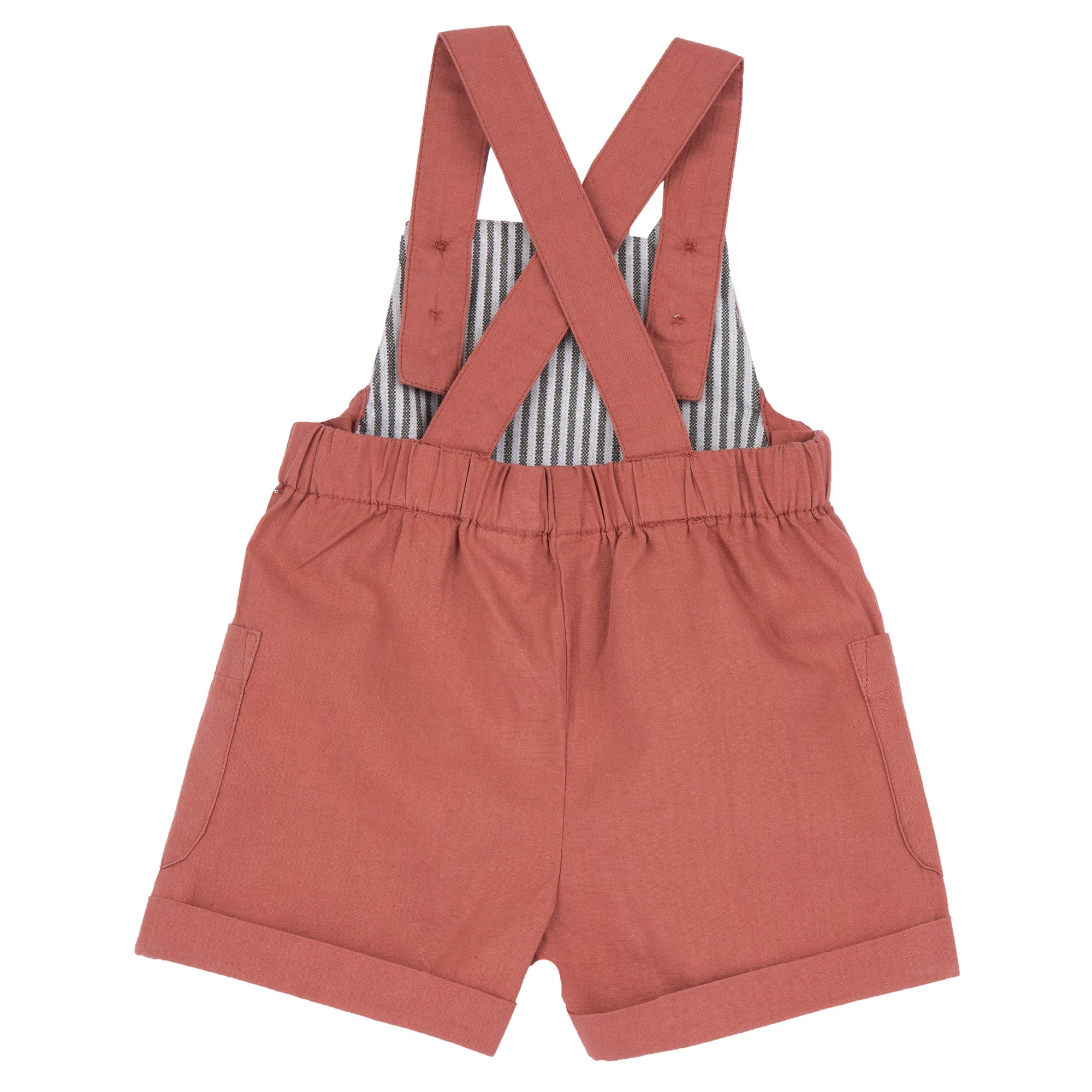 Boys Light Red Applique Cotton Lyocell Short Overalls with Regular Fit
