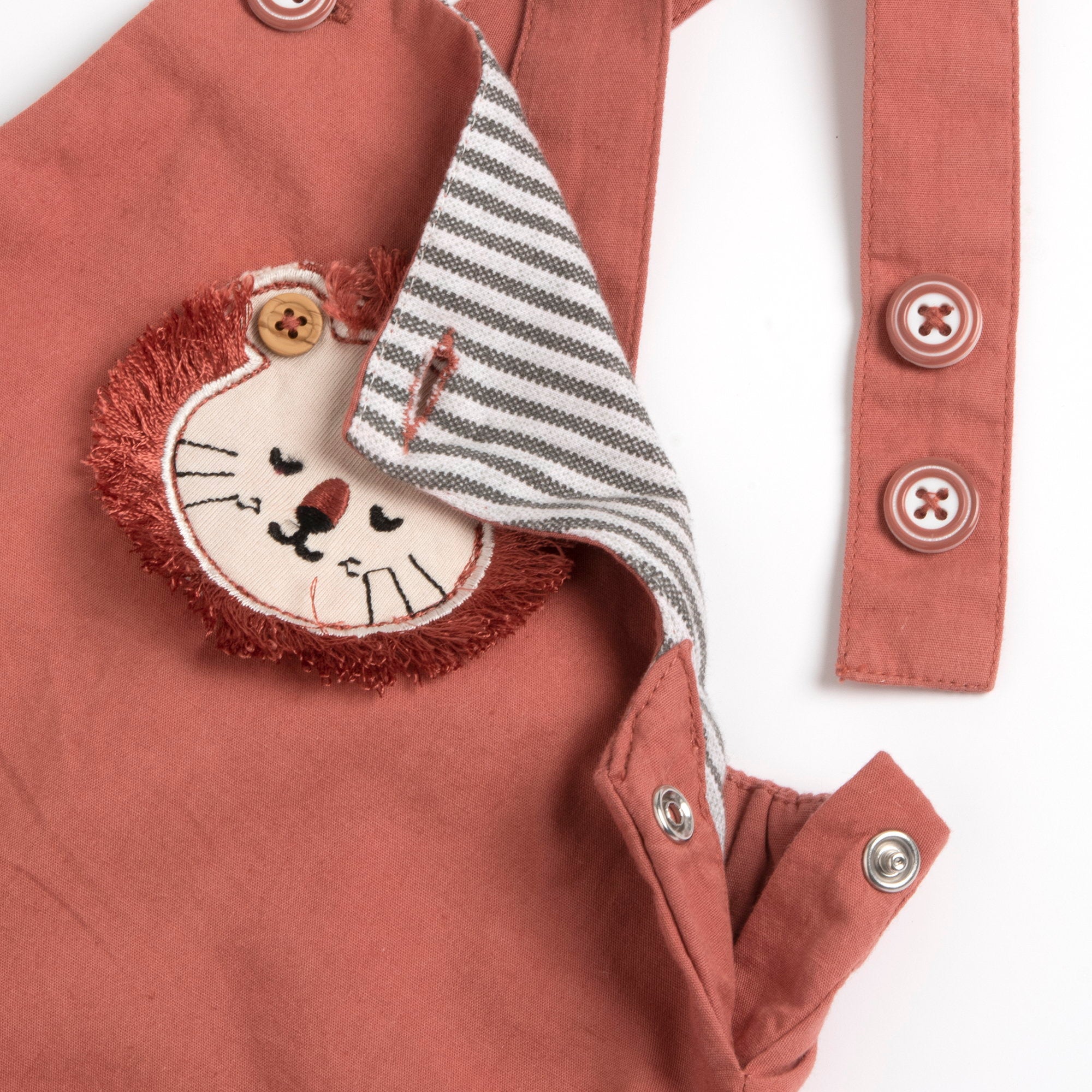Boys Light Red Applique Cotton Lyocell Short Overalls with Regular Fit