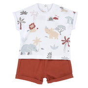 Boys Light Red Printed Cotton T-Shirt and Shorts Set