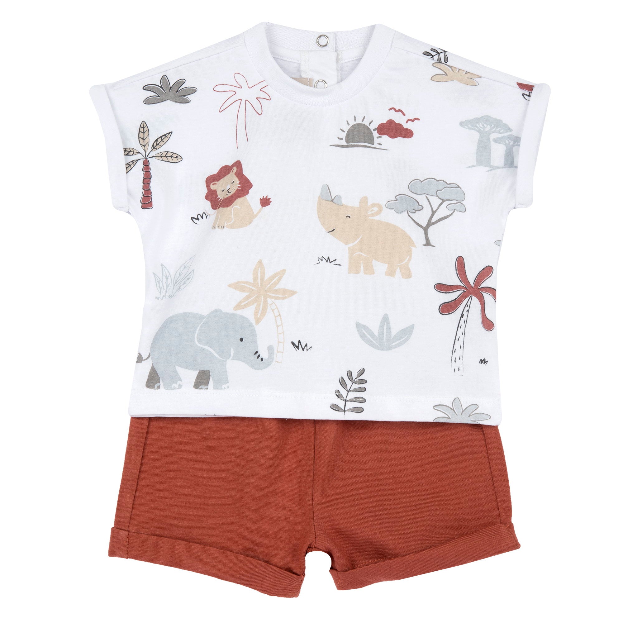 Boys Light Red Printed Cotton T-Shirt and Shorts Set