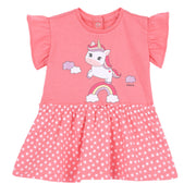 Girls Medium Pink Animal Printed Cotton A-Line Dress with Cap Sleeves