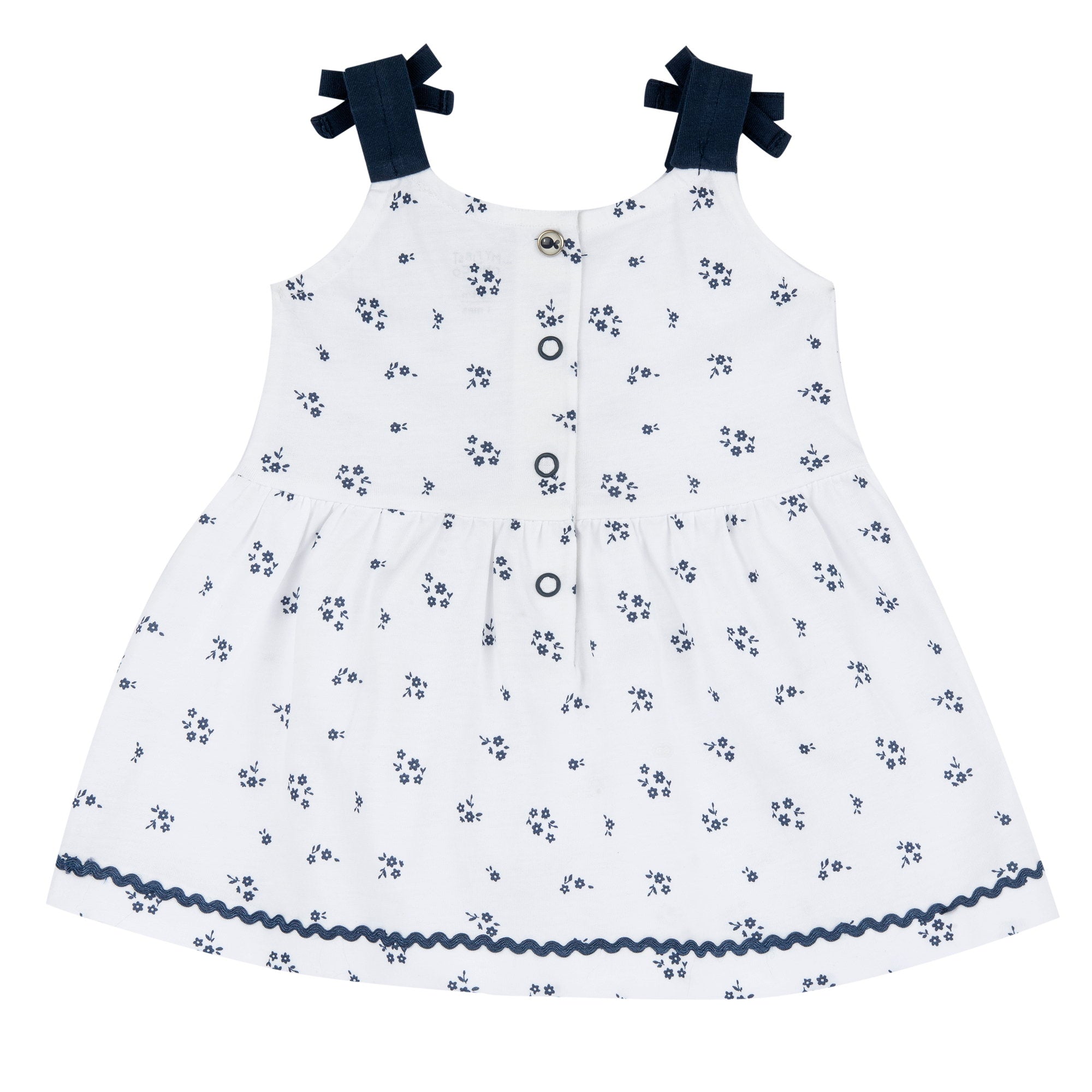 Girls White and Blue Floral Printed Cotton Sleeveless A-Line Dress