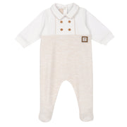 Boys Medium Natural Embellished Cotton Stretch Nappy Opening Babysuit