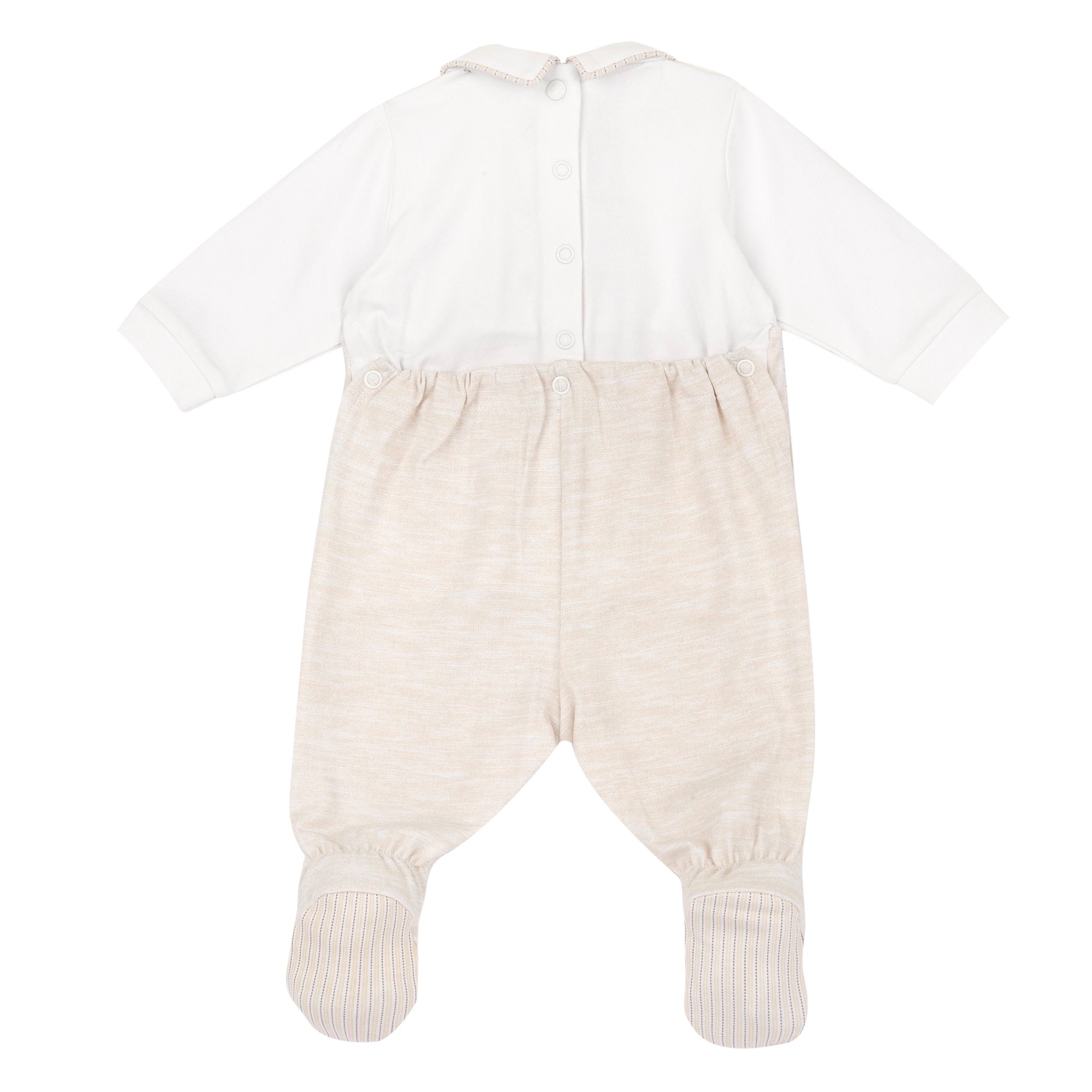 Boys Medium Natural Embellished Cotton Stretch Nappy Opening Babysuit