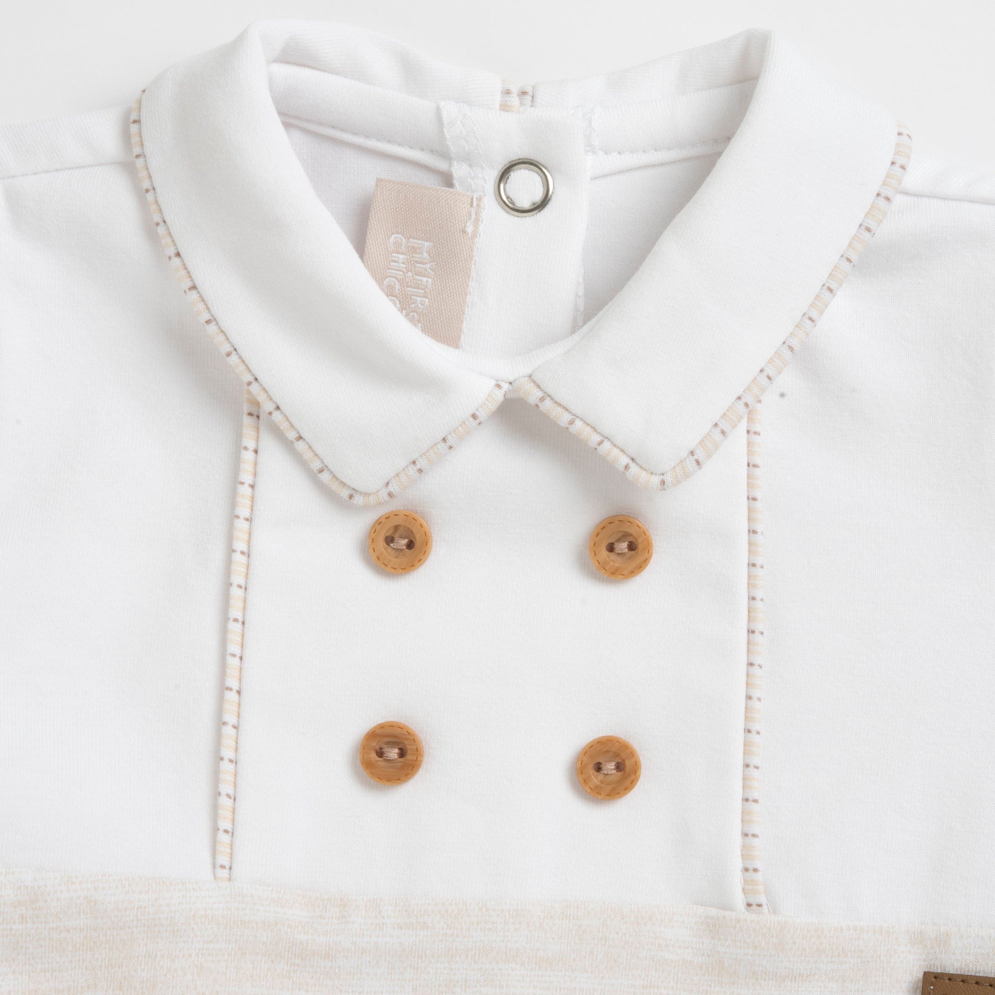 Boys Medium Natural Embellished Cotton Stretch Nappy Opening Babysuit