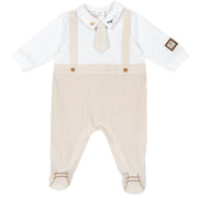 Boys Medium Natural Striped Cotton Stretch Leg Opening Babysuit with Collar