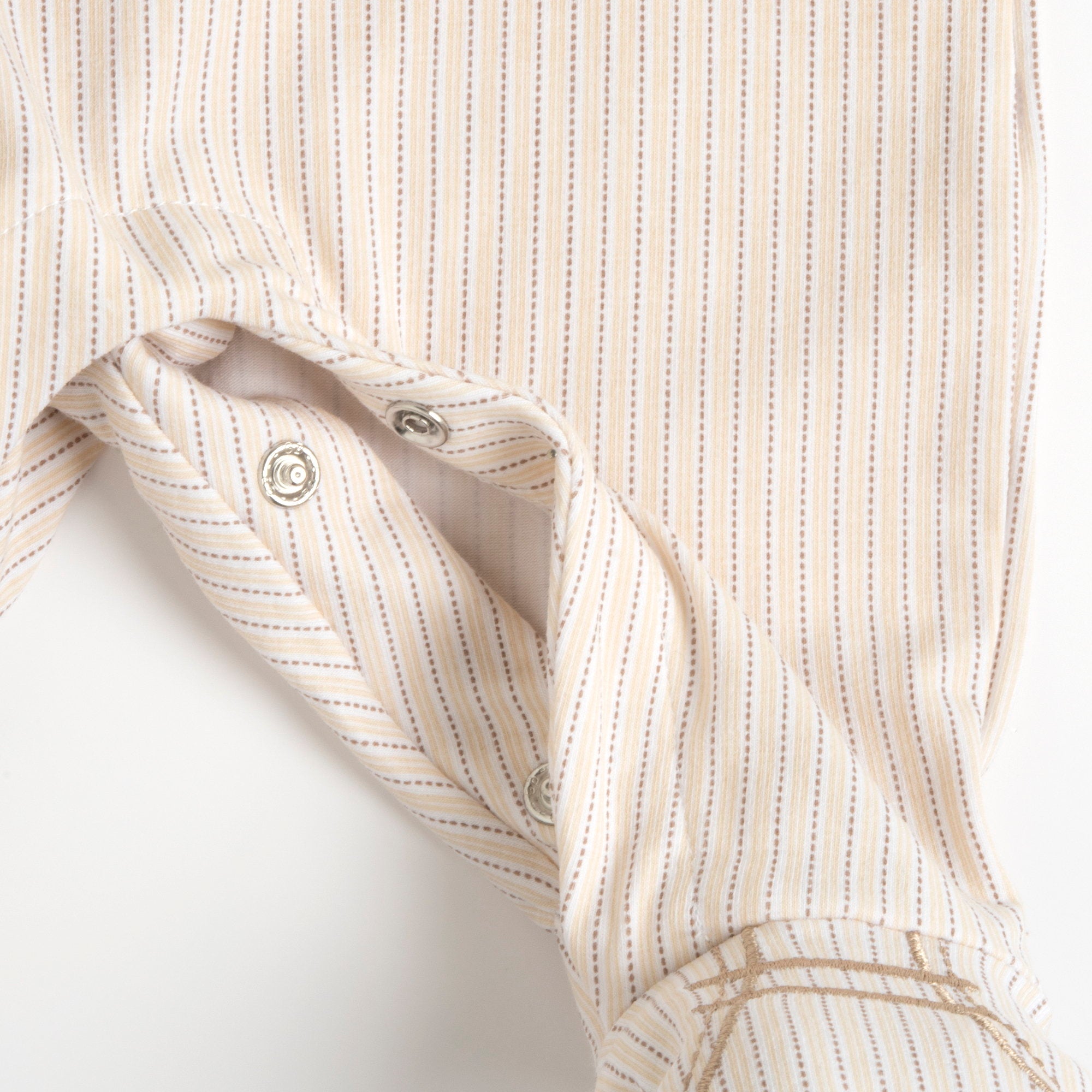 Boys Medium Natural Striped Cotton Stretch Leg Opening Babysuit with Collar