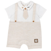 Boys Medium Natural Solid Cotton Stretch Collared Short Sleeve Romper