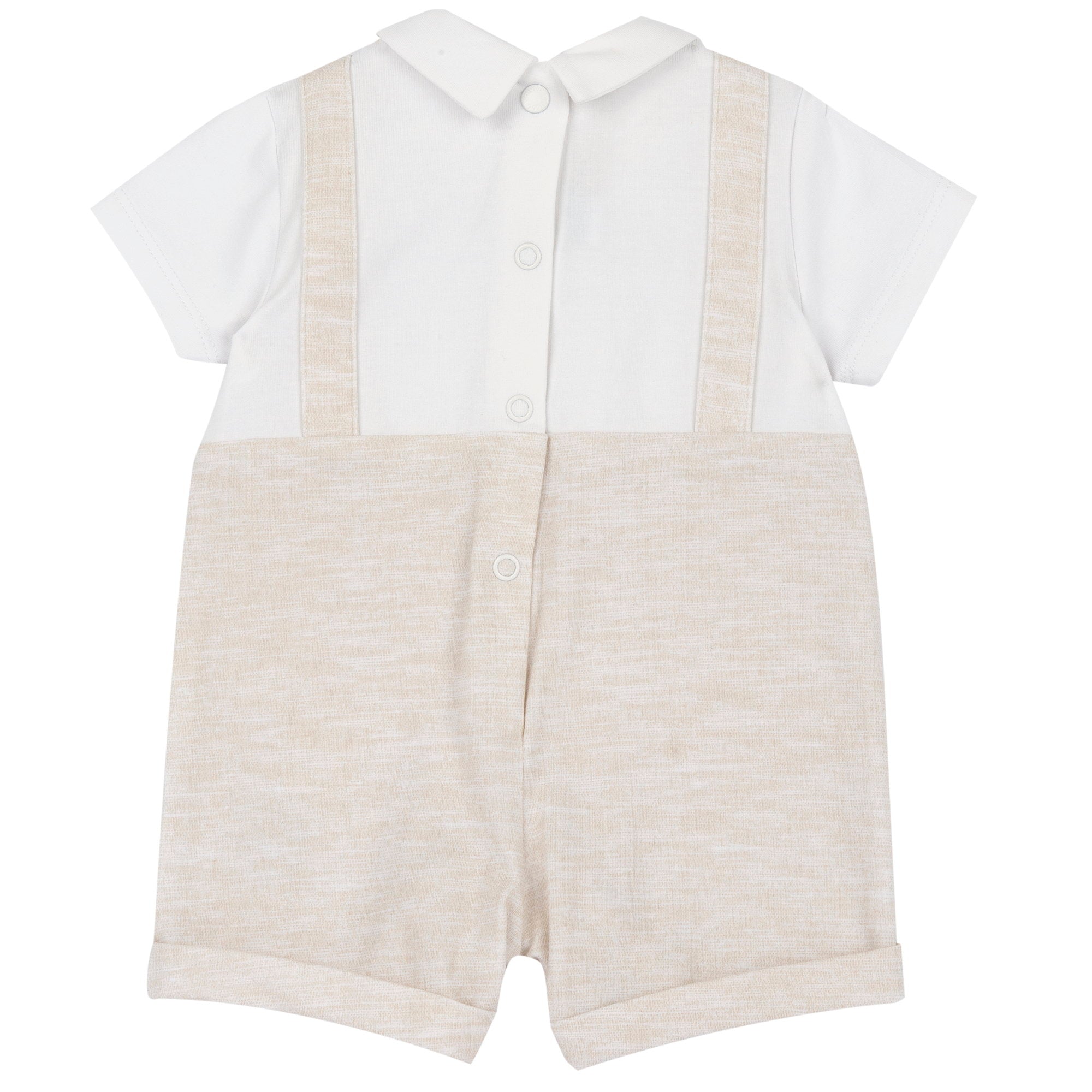 Boys Medium Natural Solid Cotton Stretch Collared Short Sleeve Romper