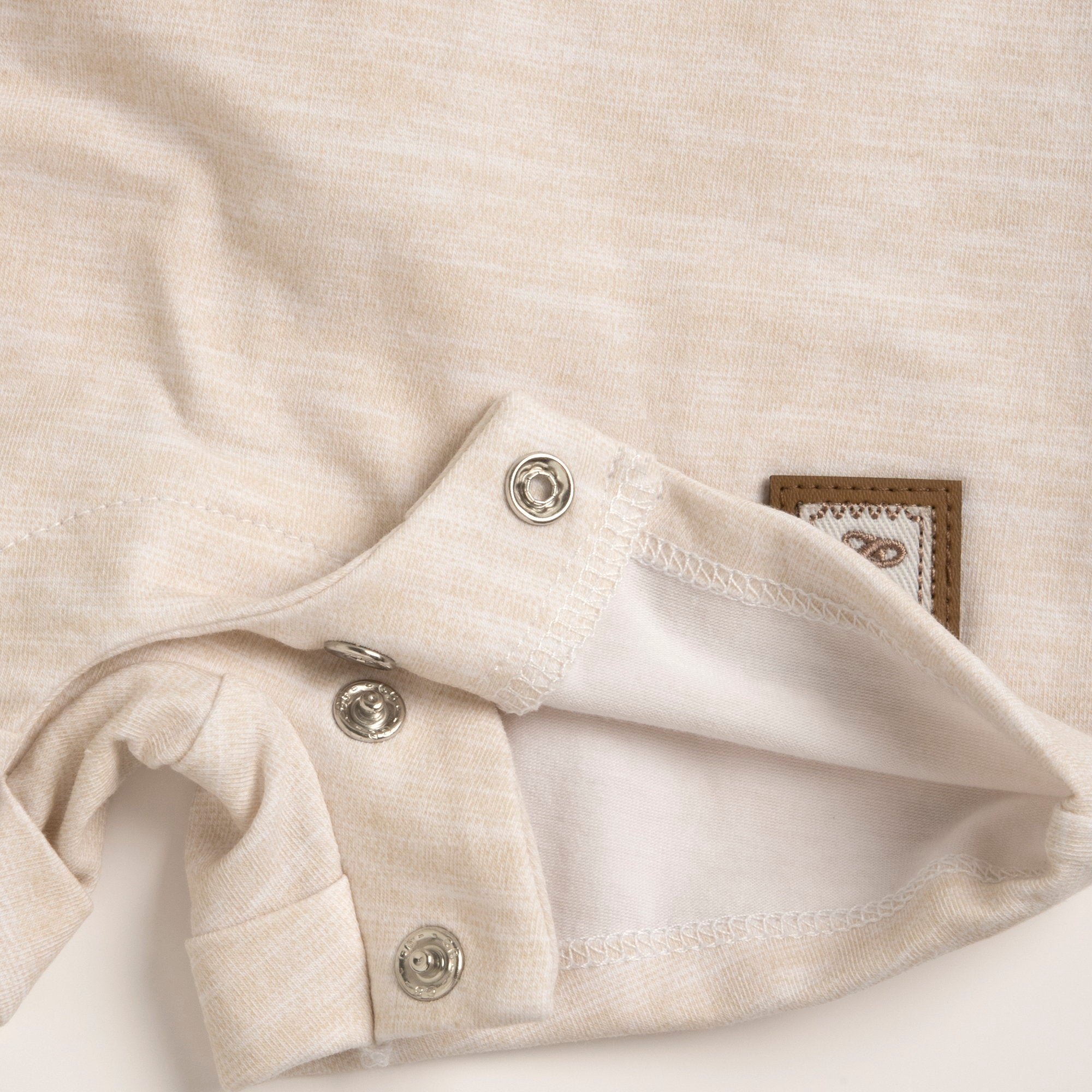 Boys Medium Natural Solid Cotton Stretch Collared Short Sleeve Romper