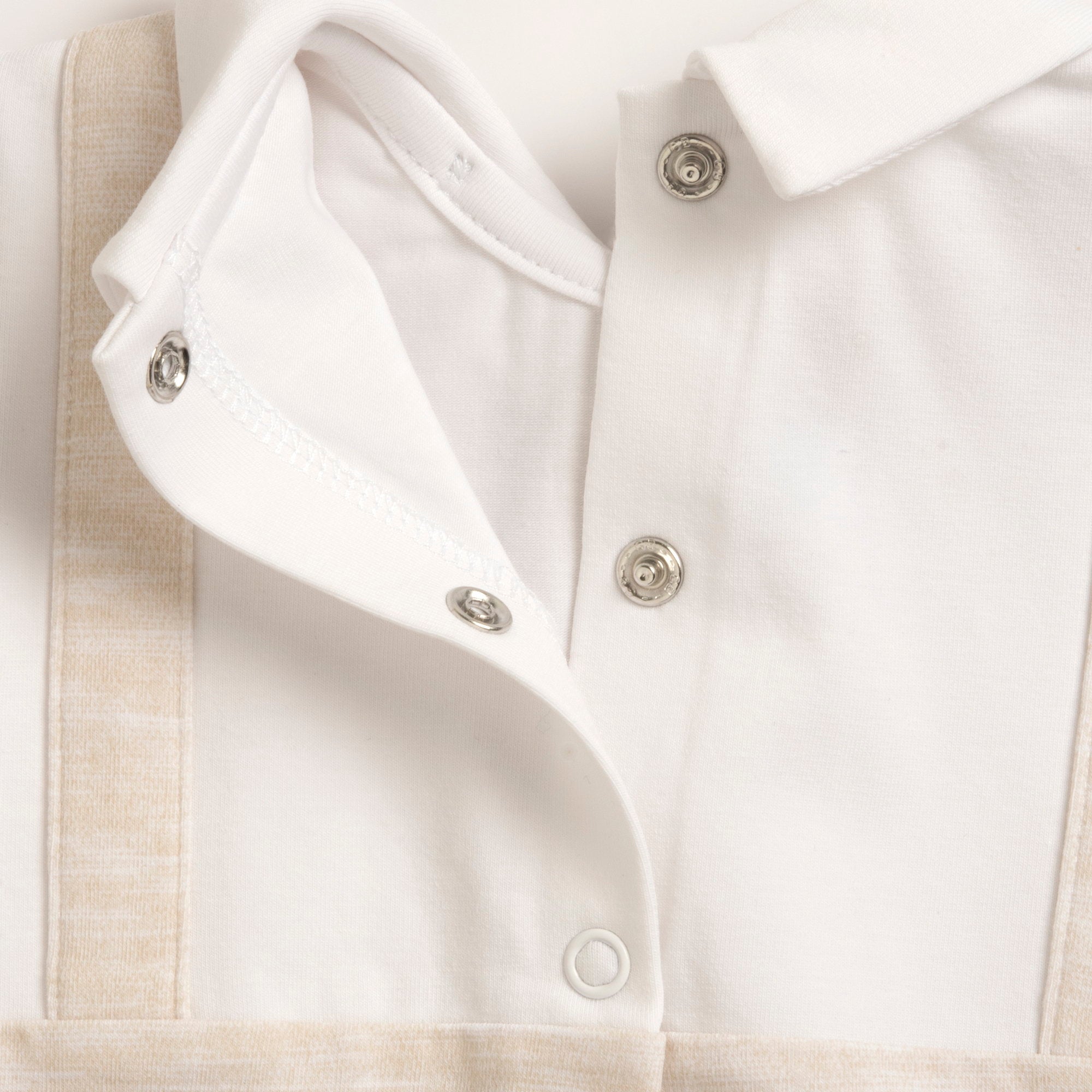 Boys Medium Natural Solid Cotton Stretch Collared Short Sleeve Romper