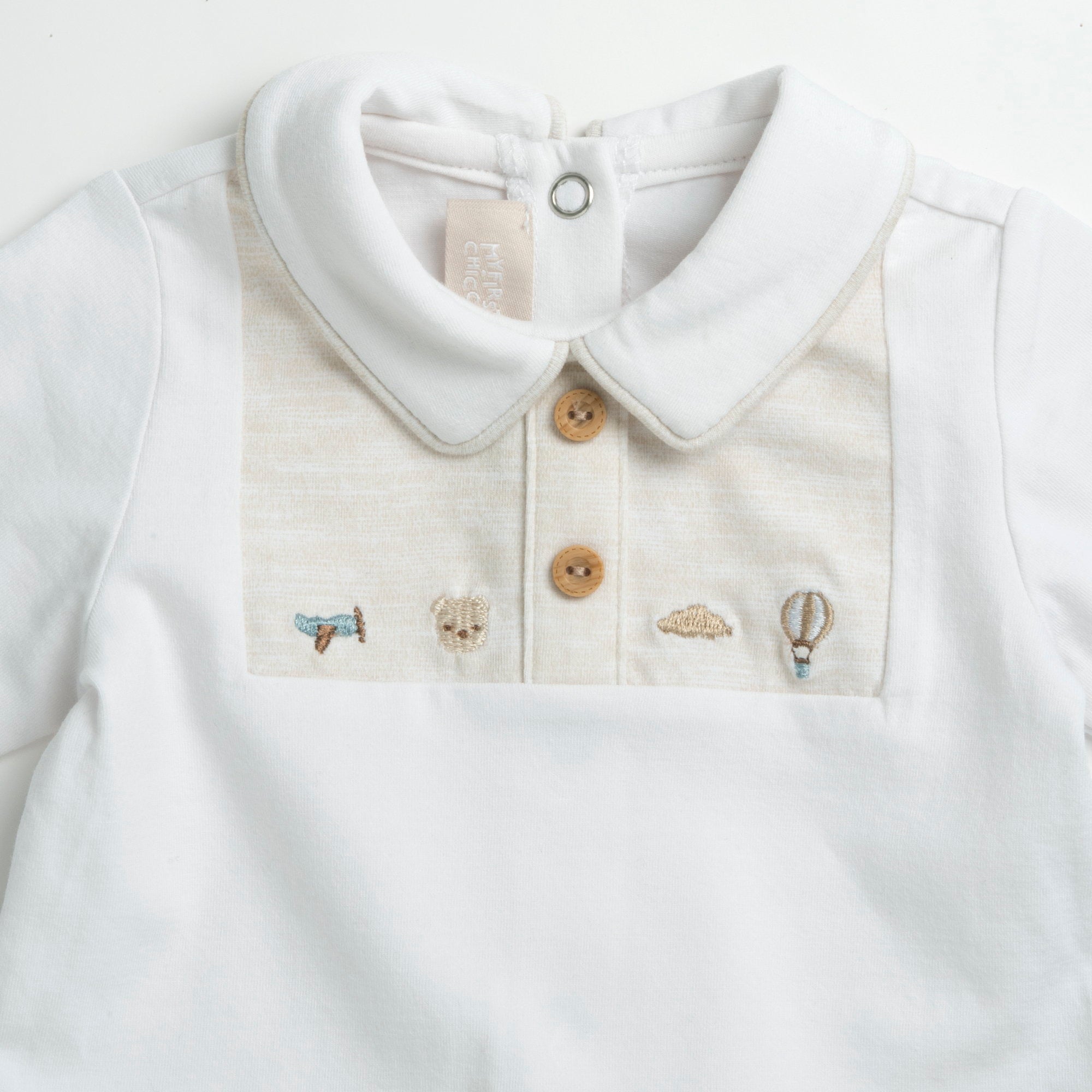 Boys Medium Natural Embroidered Cotton Stretch Baby Smock and Leggings Set
