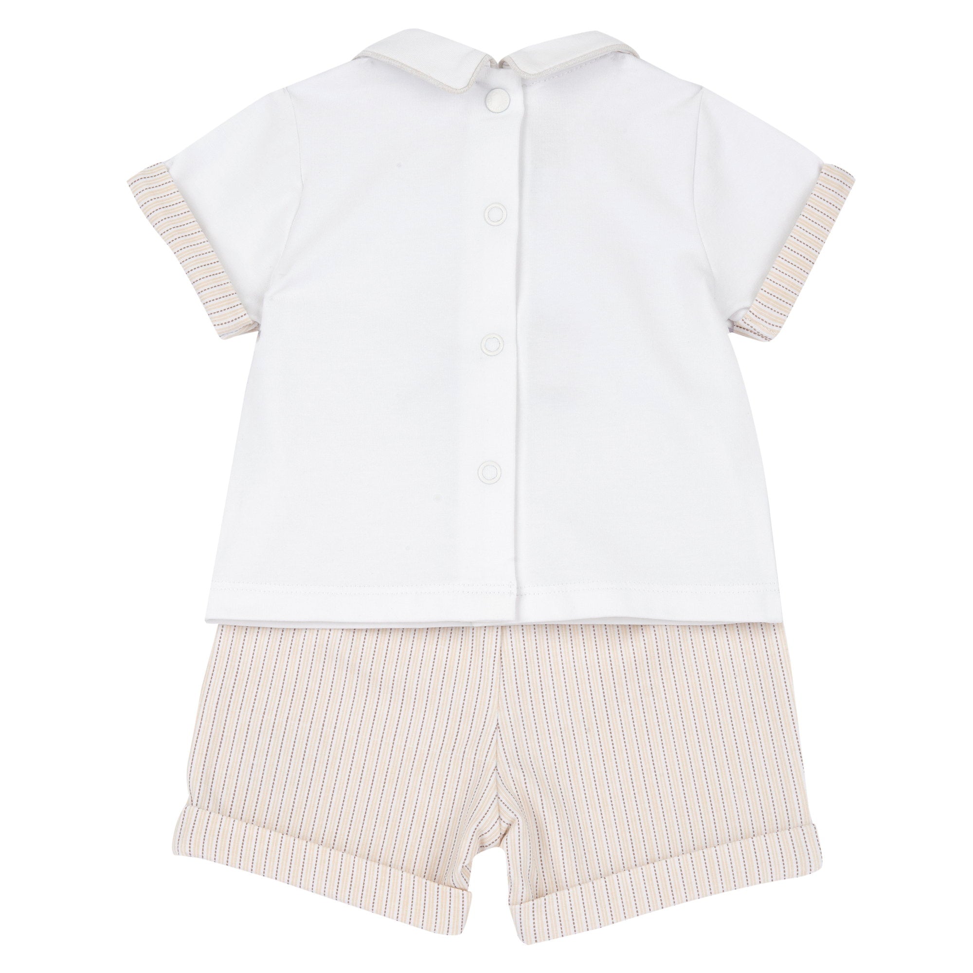 Boys Medium Natural Embroidered Cotton Stretch Collared T-Shirt and Shorts Set