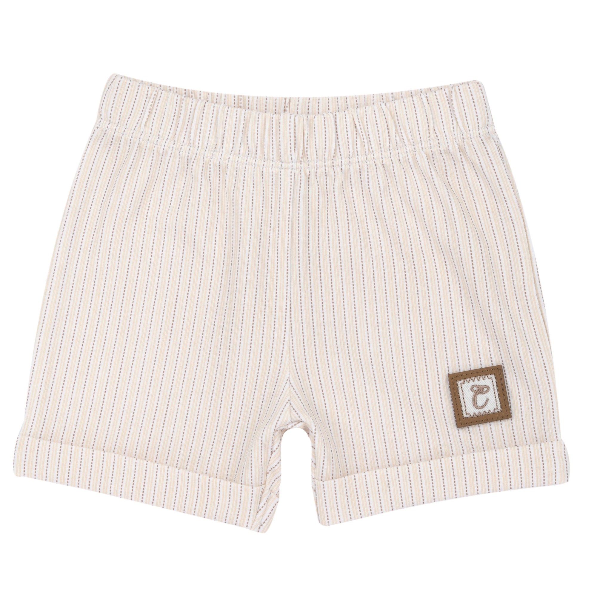 Boys Medium Natural Embroidered Cotton Stretch Collared T-Shirt and Shorts Set