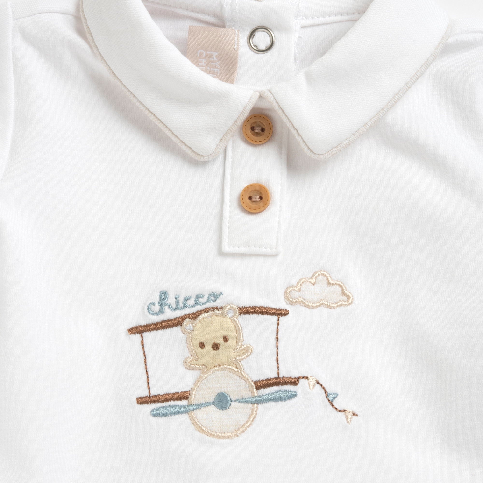 Boys Medium Natural Embroidered Cotton Stretch Collared T-Shirt and Shorts Set