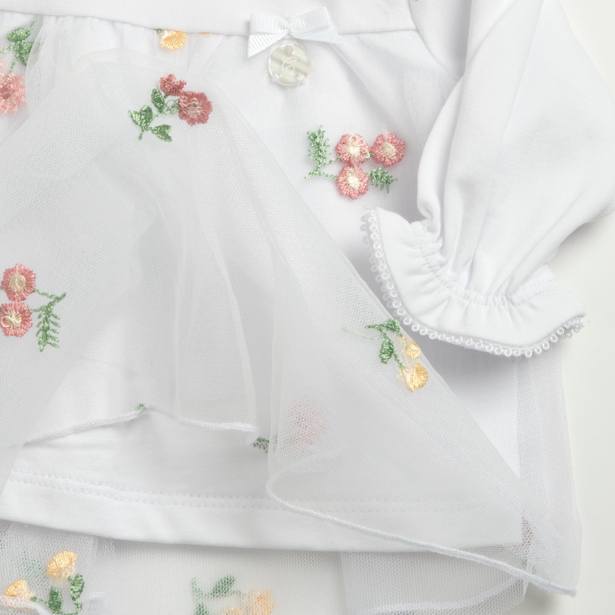 Girls White Embroidered Cotton Blend Baby Smock and Leggings Set with Peter Pan Collar