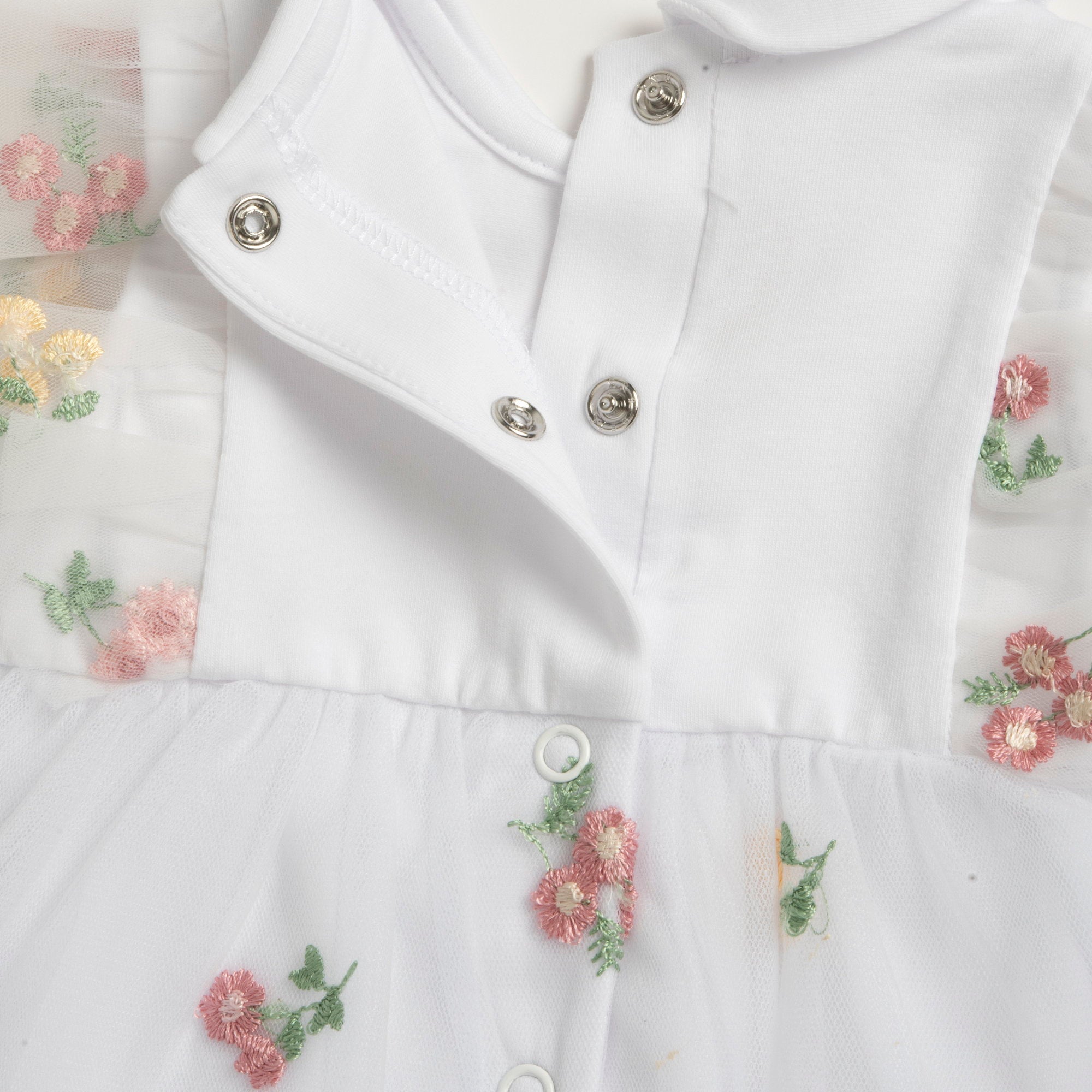 Girls White Embroidered Cotton Blend Cap Sleeve Romper with Peter Pan Collar