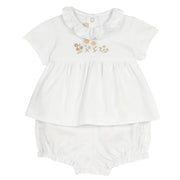 Girls White Embroidered Cotton Blend T-Shirt and Shorts Set