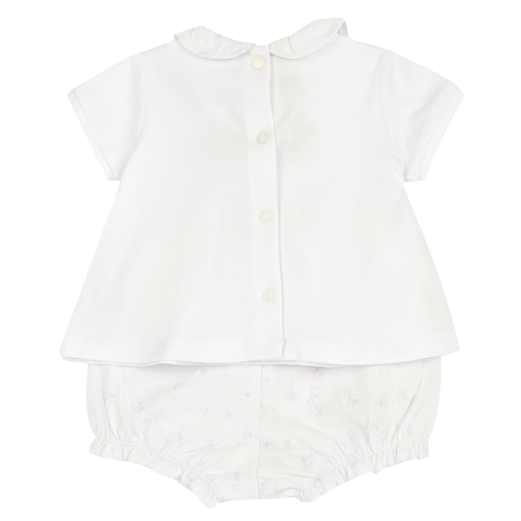 Girls White Embroidered Cotton Blend T-Shirt and Shorts Set