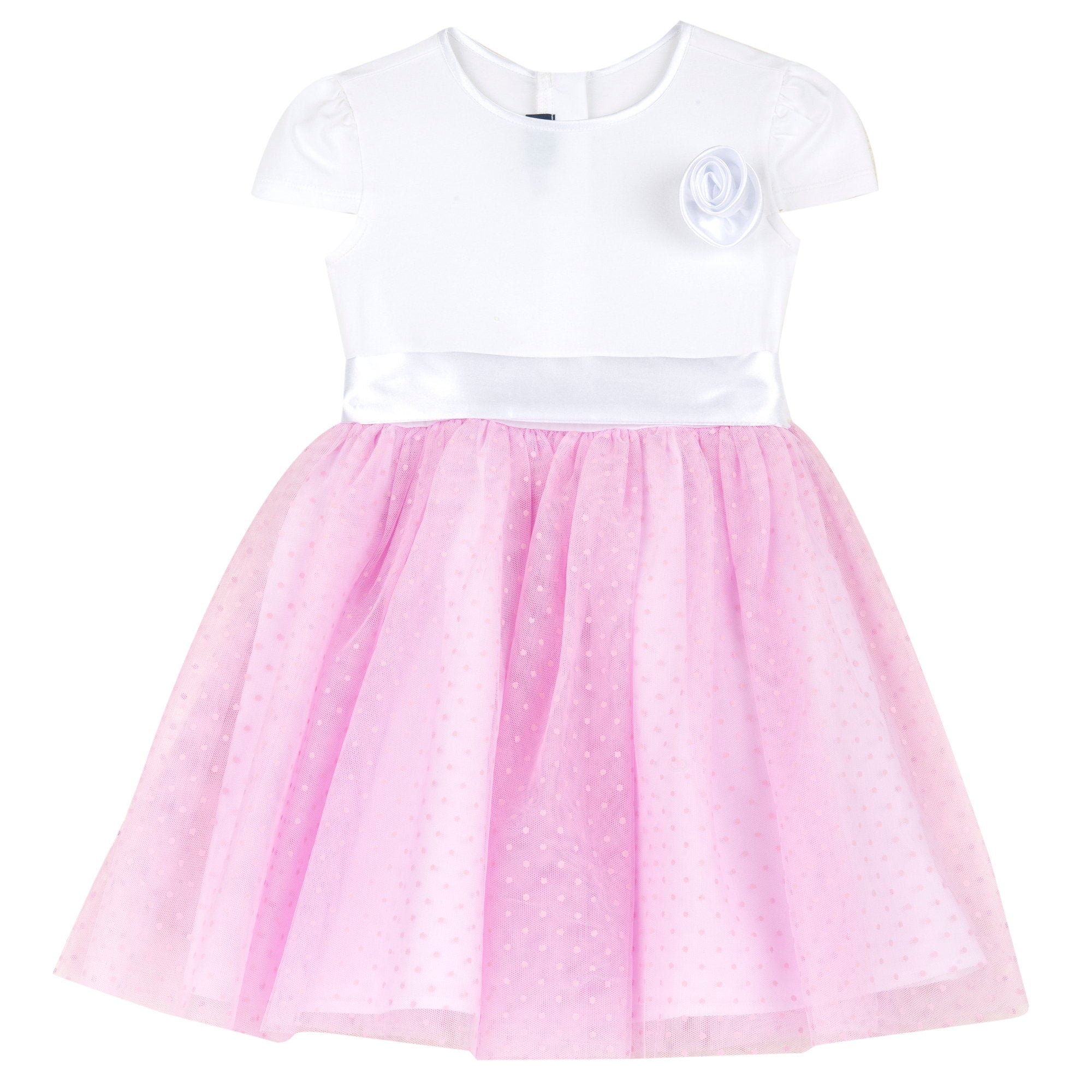 Girls White Embellished Cotton Blend A-Line Dress with Cap Sleeves