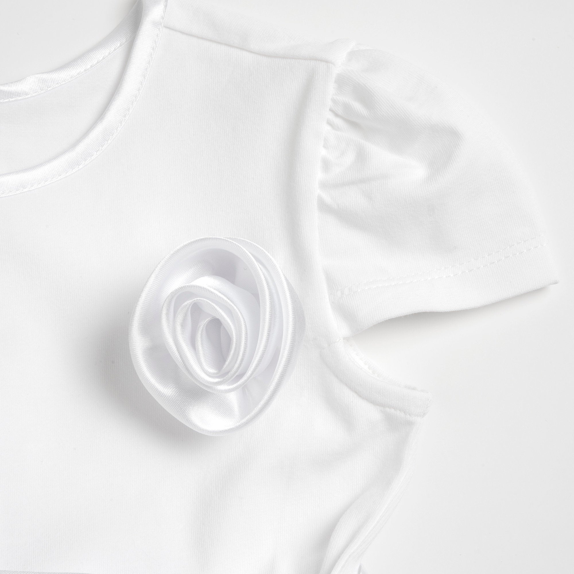 Girls White Embellished Cotton Blend A-Line Dress with Cap Sleeves