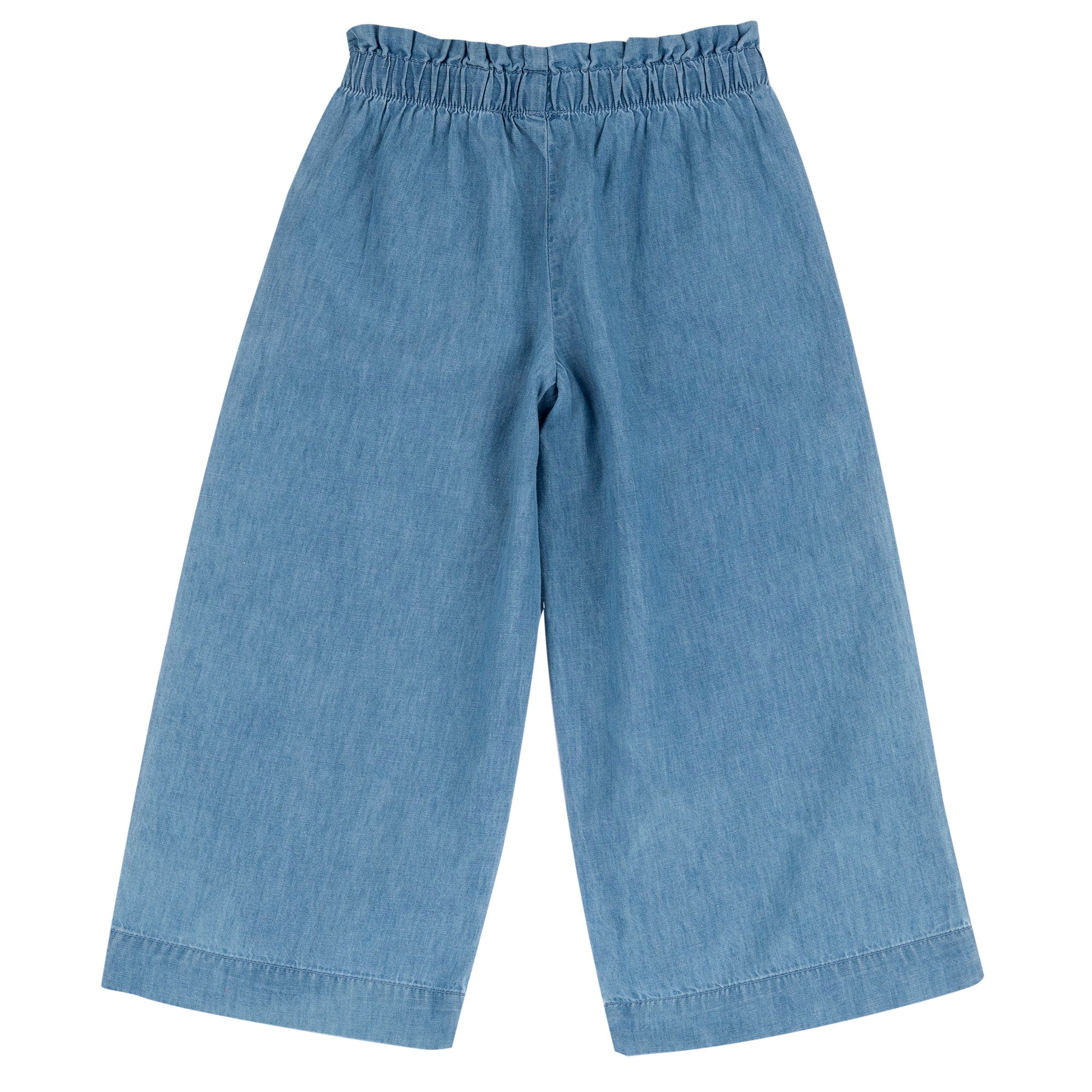 Girls Medium Light Blue Embroidered Cotton Long Trousers with Regular Fit
