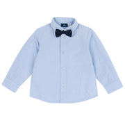 Boys Light Blue Solid Cotton Blend Long Sleeve Shirt with Spread Collar