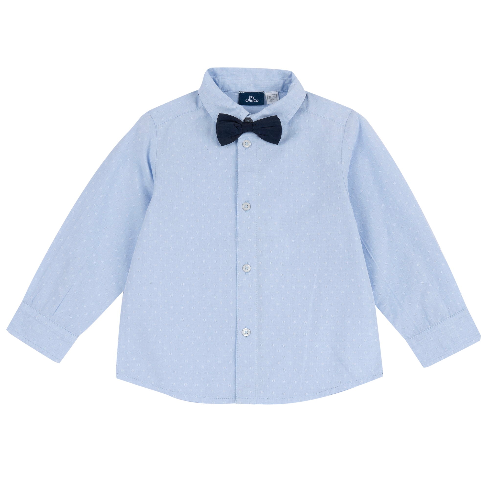 Boys Light Blue Solid Cotton Blend Long Sleeve Shirt with Spread Collar