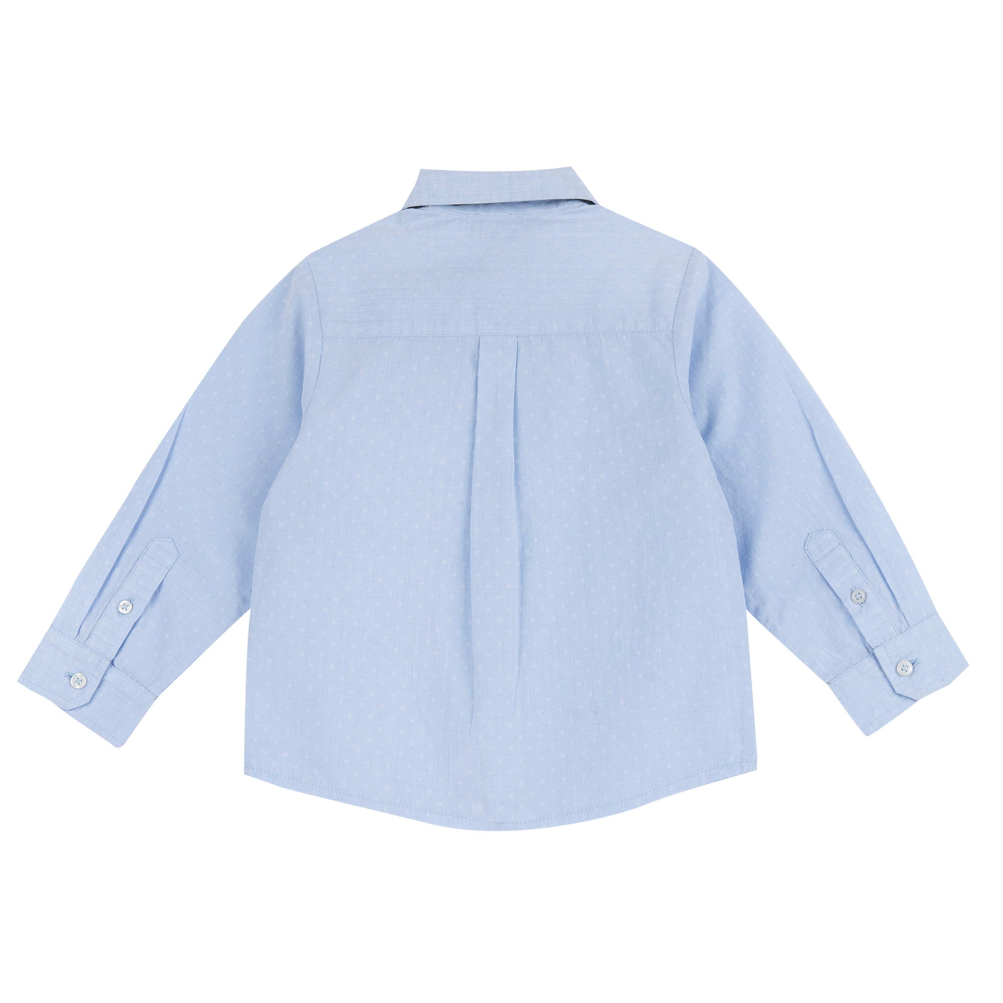 Boys Light Blue Solid Cotton Blend Long Sleeve Shirt with Spread Collar