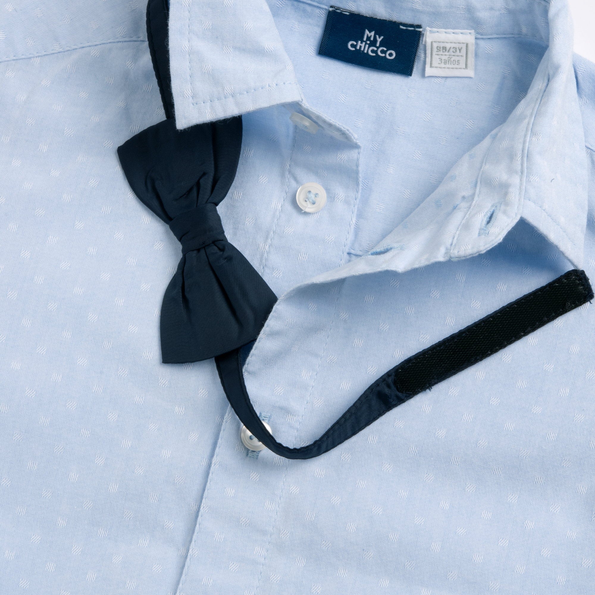 Boys Light Blue Solid Cotton Blend Long Sleeve Shirt with Spread Collar