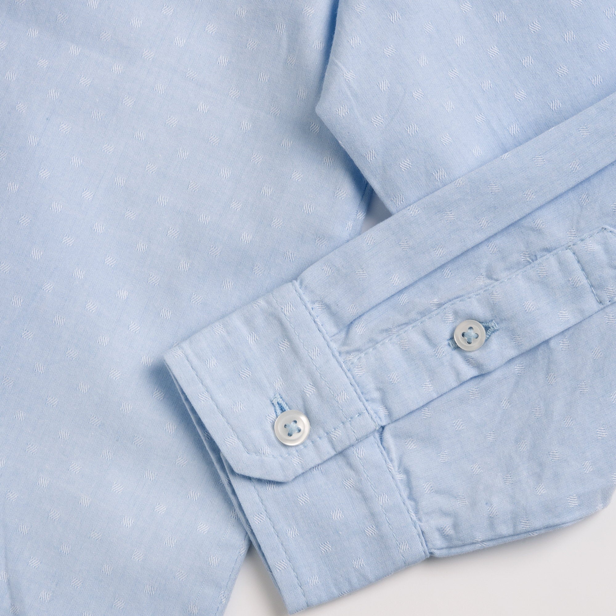 Boys Light Blue Solid Cotton Blend Long Sleeve Shirt with Spread Collar