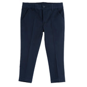 Boys Dark Blue Solid Cotton Stretch Long Trousers with Regular Fit