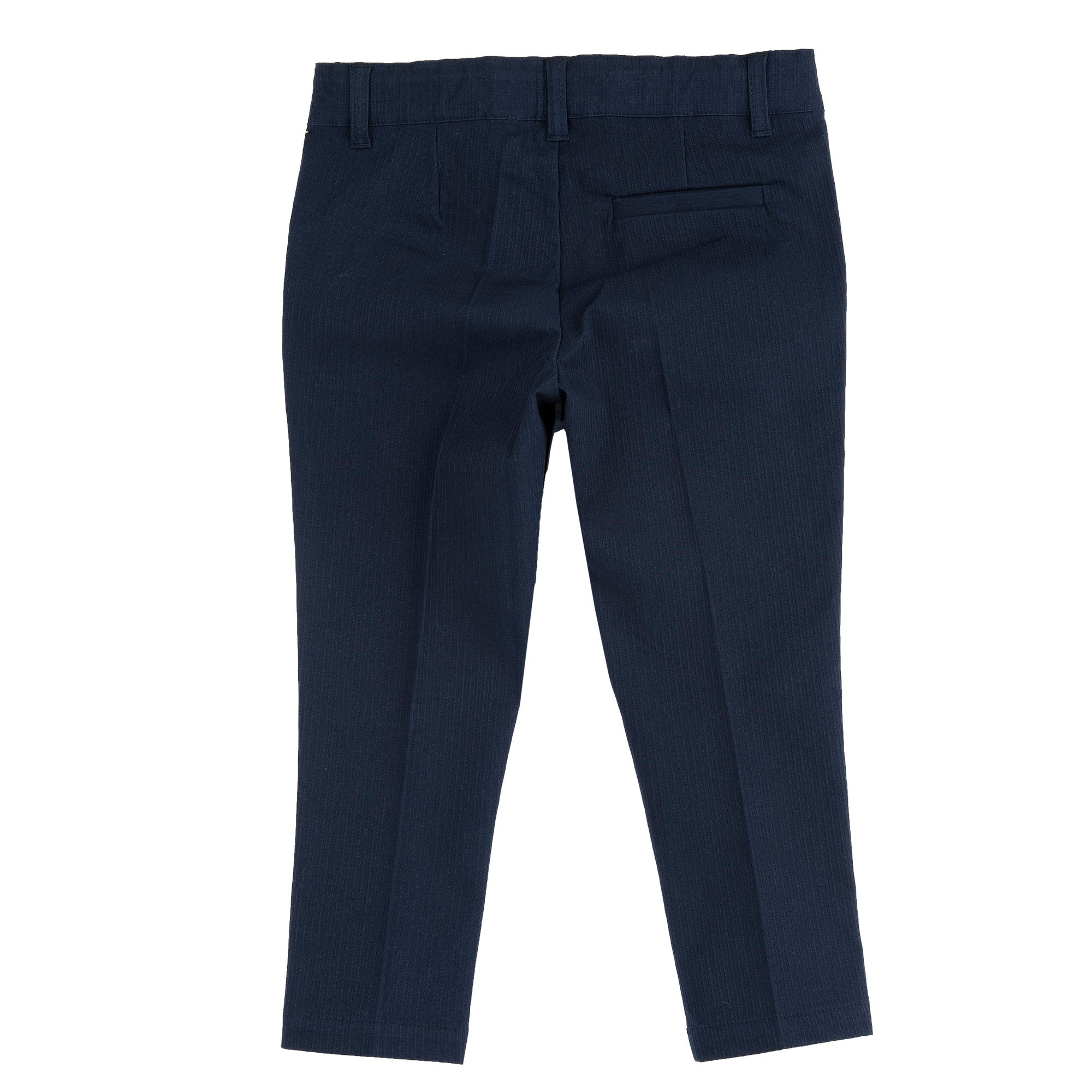 Boys Dark Blue Solid Cotton Stretch Long Trousers with Regular Fit