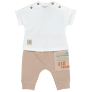 Unisex Medium Natural Solid Cotton Blend T-Shirt and Long Pants Set
