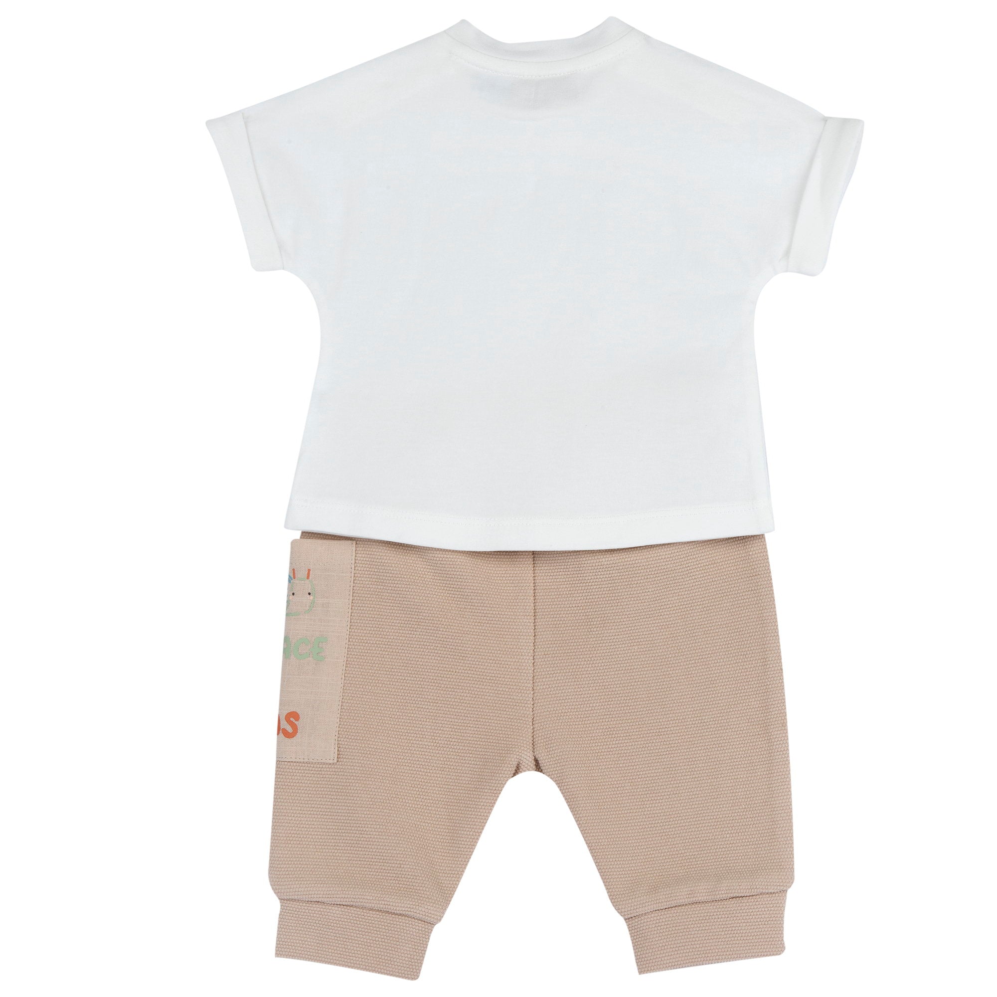 Unisex Medium Natural Solid Cotton Blend T-Shirt and Long Pants Set
