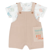 Unisex Medium Natural Printed Cotton Blend Bodysuit and Short Overalls Set