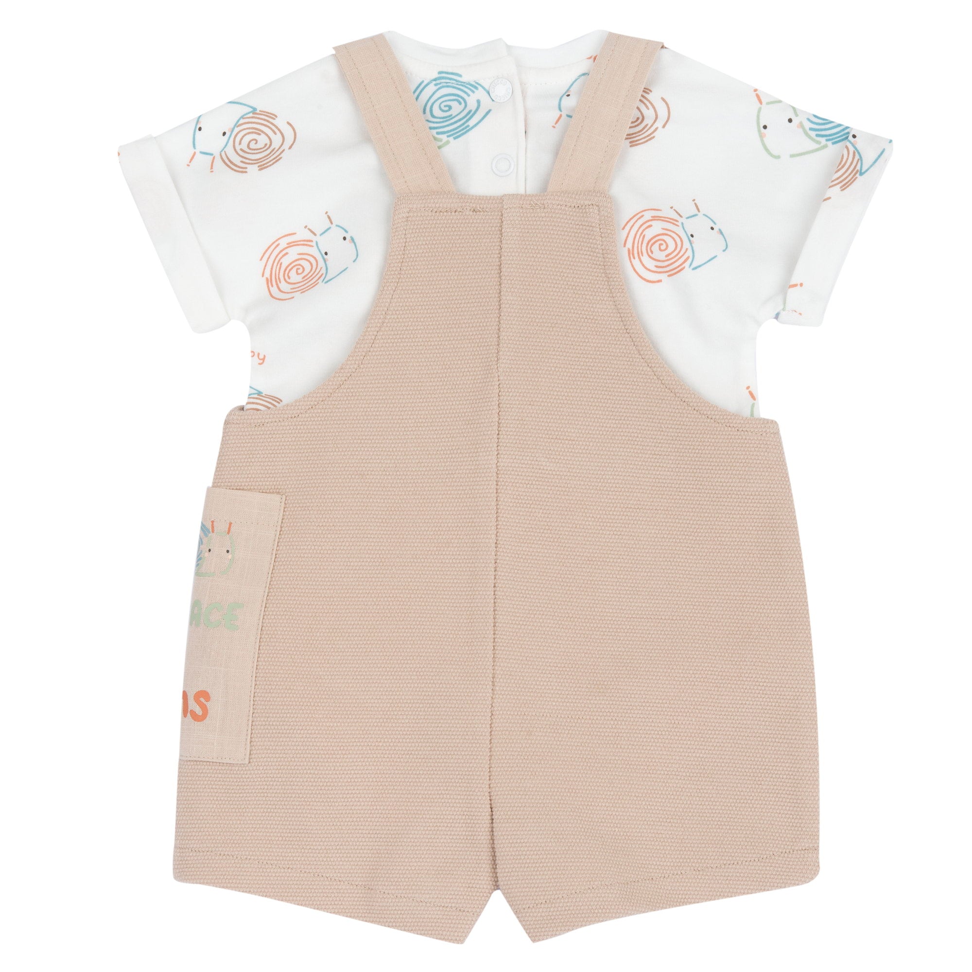Unisex Medium Natural Printed Cotton Blend Bodysuit and Short Overalls Set