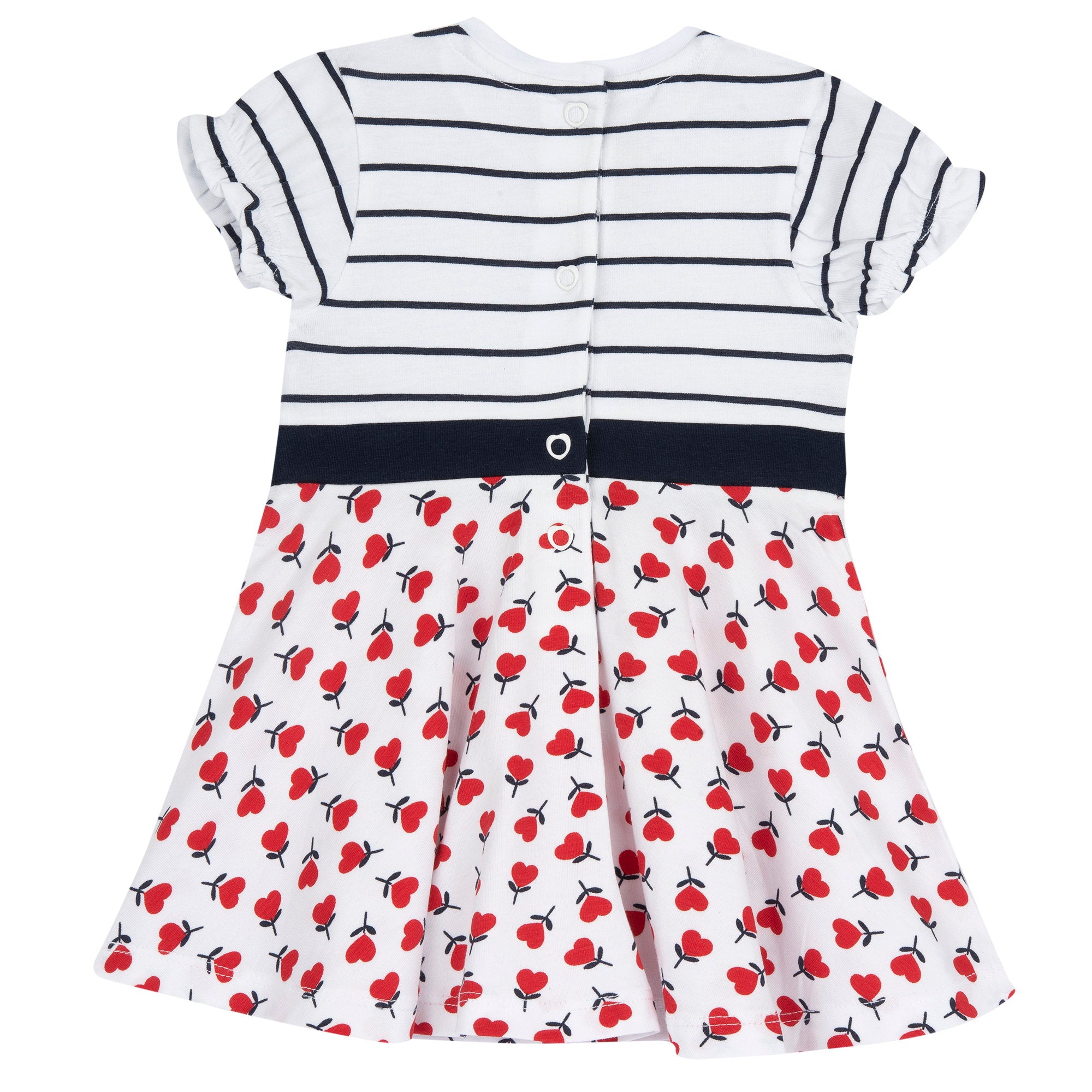 Girls White Floral Printed Cotton Stretch A-Line Dress with Short Sleeves