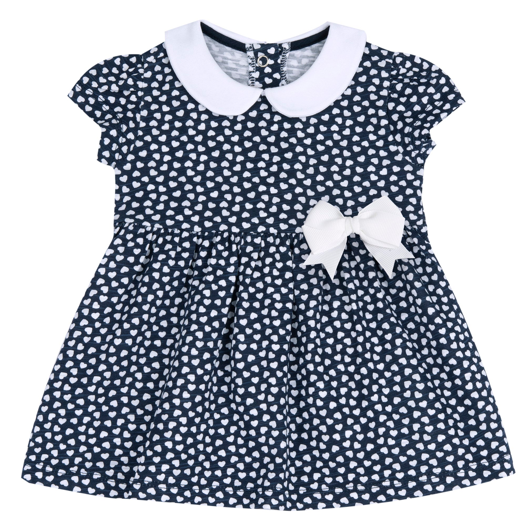 Girls Dark Blue Printed Cotton A-Line Dress with Peter Pan Collar