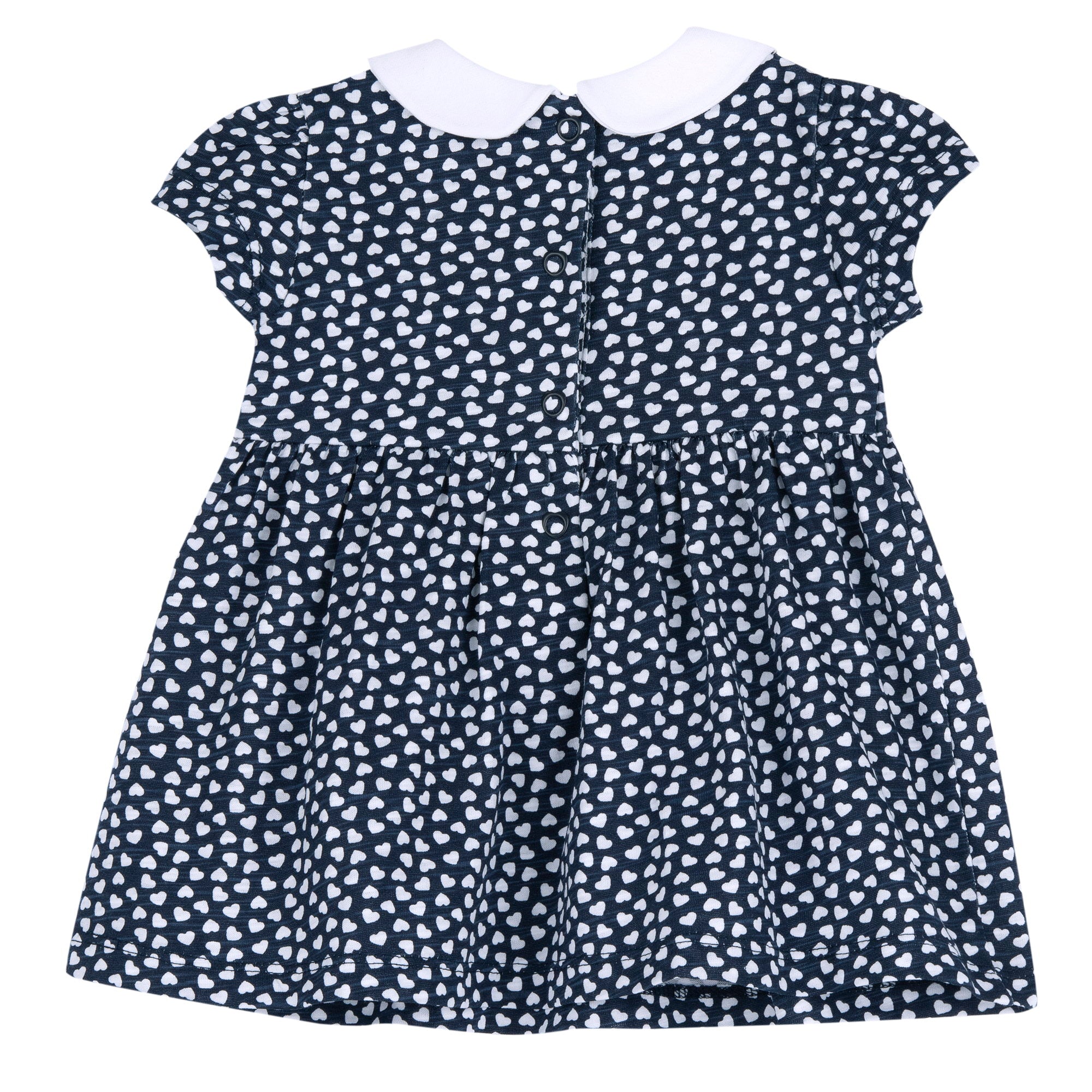 Girls Dark Blue Printed Cotton A-Line Dress with Peter Pan Collar