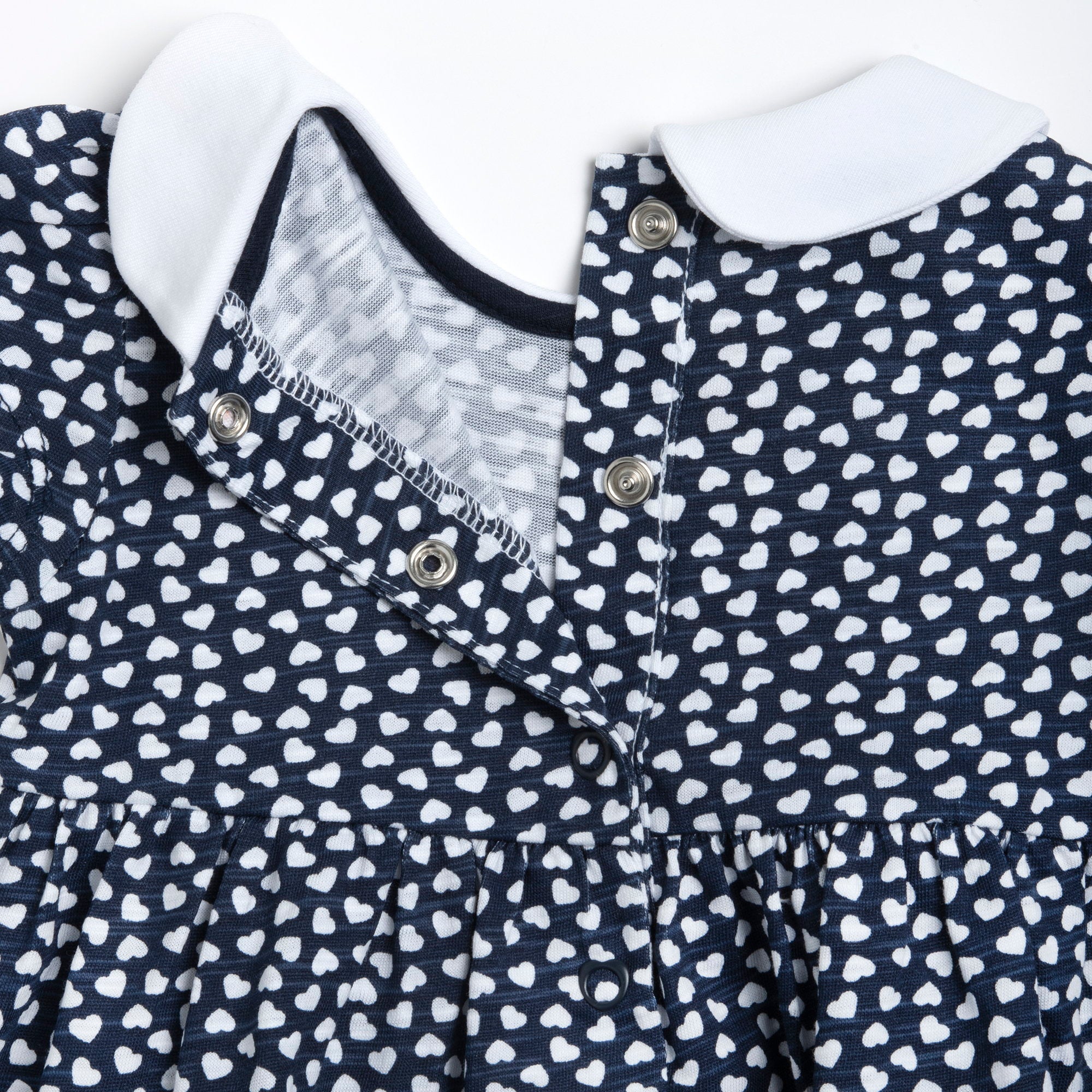Girls Dark Blue Printed Cotton A-Line Dress with Peter Pan Collar