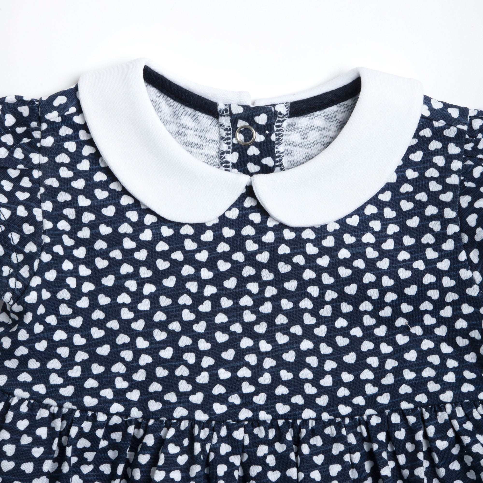 Girls Dark Blue Printed Cotton A-Line Dress with Peter Pan Collar
